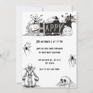Engelachtig zwart en wit gelukkig Halloween-feest Kaart