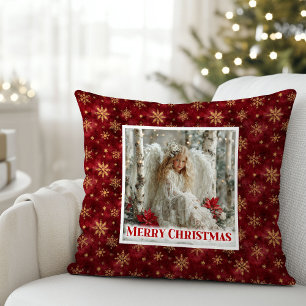 Engelachtige engel poinsettia rood goud aangepaste kussen