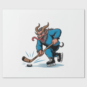 Engelachtige Krampus die ijshockey speelt met Kers Cadeaupapier