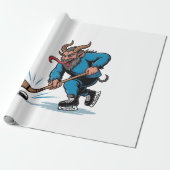 Engelachtige Krampus die ijshockey speelt met Kers Cadeaupapier (Uitgerold)