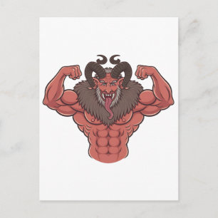 Engelachtige Krampus Kerstmis Flexing Spier Fitnes Uitnodiging Briefkaart