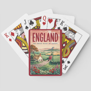 Engeland Platteland Illustratie Reis Kunst Retro Pokerkaarten