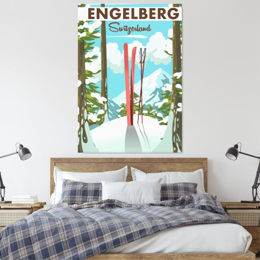 Engelberg Zwitserland ski poster Canvas Afdruk (Insitu (Slaapkamer))