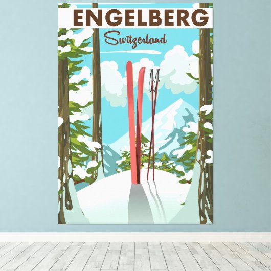 Engelberg Zwitserland ski poster Canvas Afdruk (Insitu (Houten vloer))
