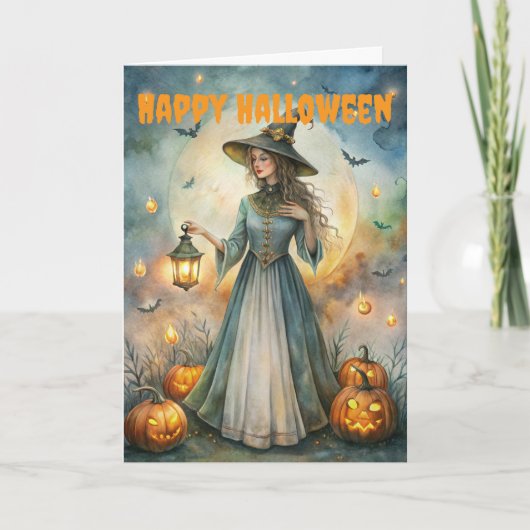 Engelbewaarder Heks op Halloween Feestdagen Kaart (Voorkant)