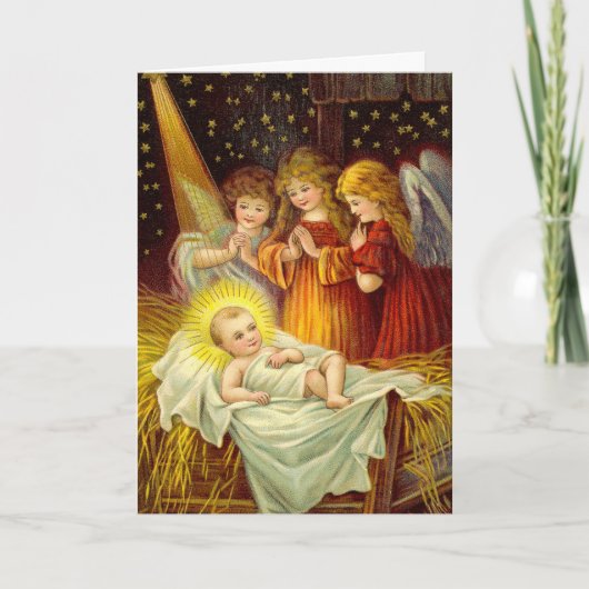  engelen Bezoek de Baby Jesus Feestdagen Kaart (Voorkant)