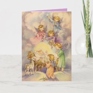 Engelen die over Baby Jesus letten op Kaart
