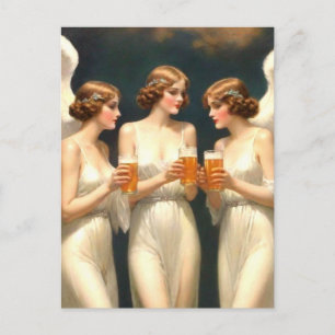 Engelen Drinken Bier Ansichtkaart Briefkaart