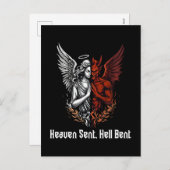 Engelen en Duivel halve hemel stuurde hel gebogen Feestdagenkaart (Voorkant / Achterkant)