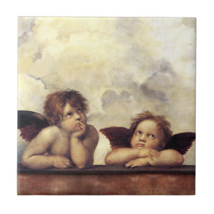 Engelen/gevleugelde cherubs, wolken, Raffaello San Tegeltje