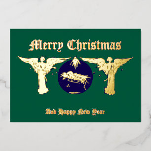 Engelen met Baby Jezus Kerstgeboorte Folie Feestdagenkaart