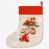 Engelen versieren de kerstboom grote kerstsok (Achterkant)