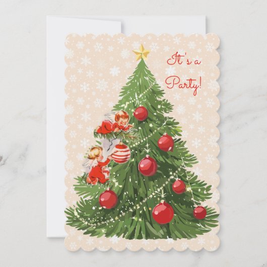 Engelen versieren de kerstboom kaart (Voorkant)