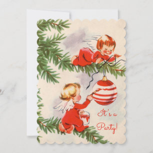 Engelen versieren de kerstboom kaart