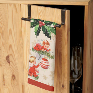 Engelen versieren de kerstboom theedoek