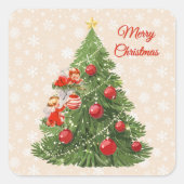 Engelen versieren de kerstboom vierkante sticker (Voorkant)