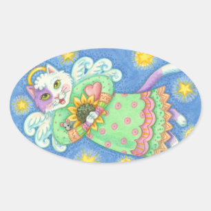 ENGELEN ZIJN KIJKEN, KAT STICKERS Ovaal, Blad