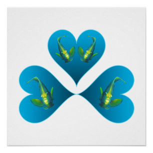 Engelenvissen Tweeling - Drie Blauwe Hart Illustra Perfect Poster