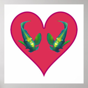Engelenvissen Tweeling in een Rode Hart - Illustra Poster