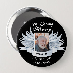 Engelenvleugels Foto Liefdevolle Herinnering Uitva Ronde Button 4,0 Cm