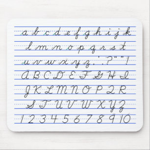 Engels alfabetdiagram in cursief handschrift muismat