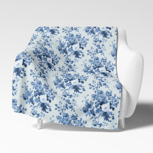 Engels Bloemen Blauw en Wit Elegant Home Sherpa Deken
