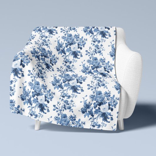 Engels Bloemen  Blauw en Wit Elegant Home Sherpa Deken