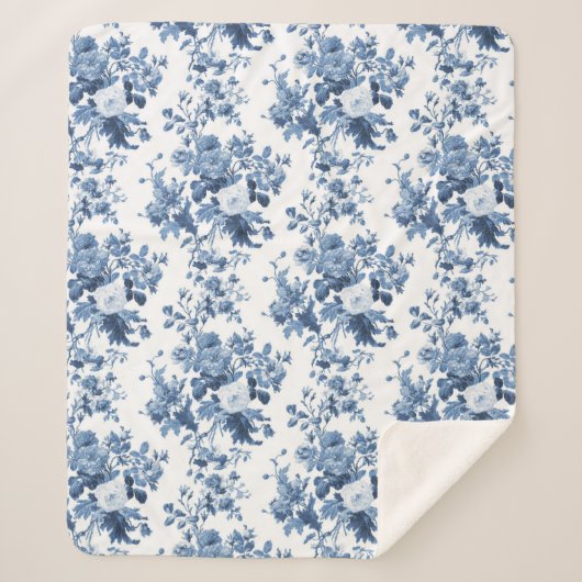 Engels Bloemen  Blauw en Wit Elegant Home Sherpa Deken (Voorkant)