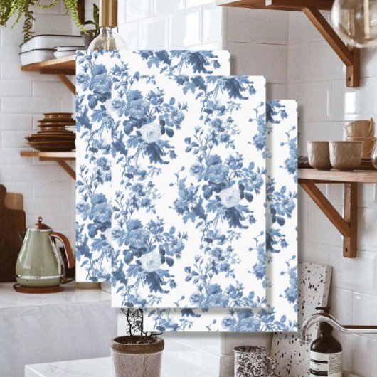 Engels Bloemen Blauw en Wit LG Decoupage Tissuepapier