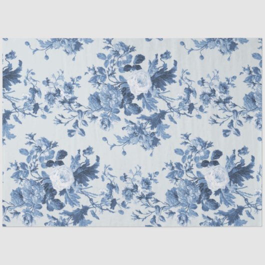 Engels Bloemen Frans Blauw en Wit LG Decoupage Tissuepapier (Voorkant)