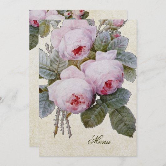Engels Bourbon Roos Floral Custom Wedding Menu (Voorkant / Achterkant)
