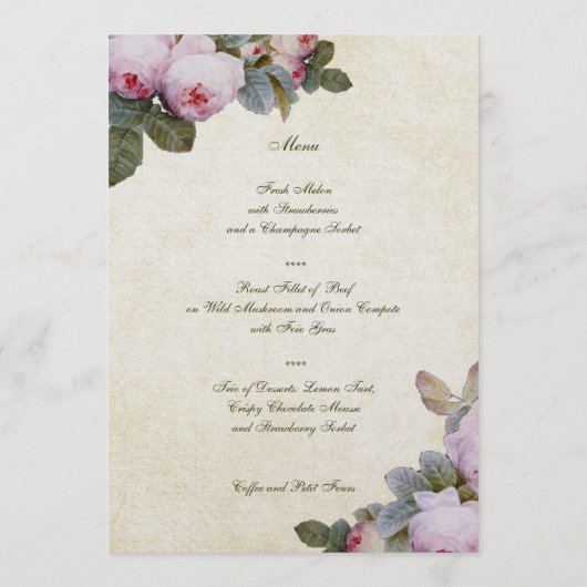 Engels Bourbon Roos Floral Custom Wedding Menu (Achterkant)