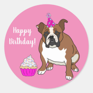 Engels Bulldog Birthday Classic Rou Ronde Sticker