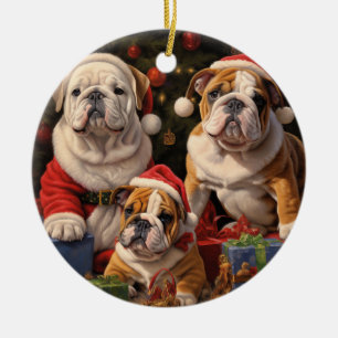 Engels Bulldog Christmas Keramisch Ornament