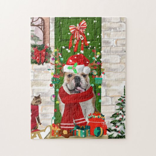 Engels Bulldog Christmas Legpuzzel (Verticaal)