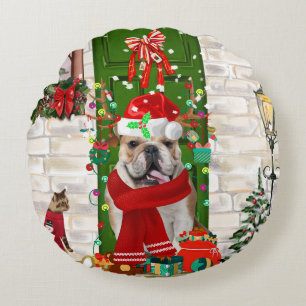 Engels Bulldog Christmas Rond Kussen