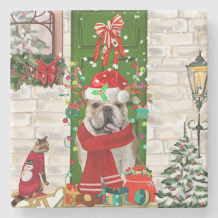 Engels Bulldog Christmas Stenen Onderzetter
