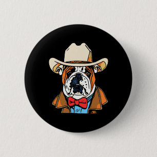 Engels Bulldog Cowboy plezier Western Dog Bowtie S Ronde Button 5,7 Cm