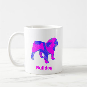 Engels Bulldog Hot Pink & Blue Abstract White Cof Koffiemok