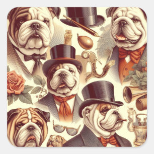  Engels Bulldog naadloze illustratie Vierkante Sticker