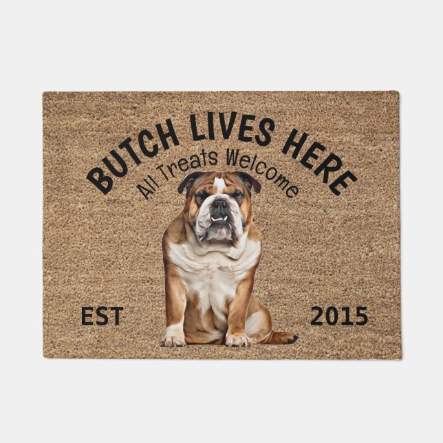 Engels Bulldog Personalized Hondenliefhebber Doorm Deurmat (Voorkant)