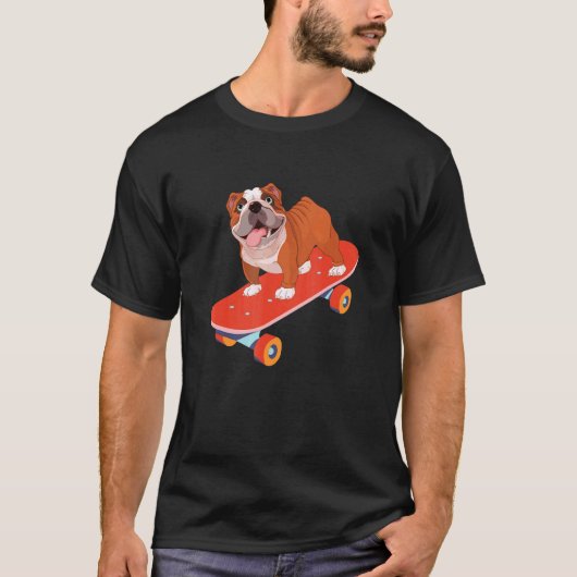 Engels Bulldog Riding Skateboard Bully Skateboard T-shirt (Voorkant)
