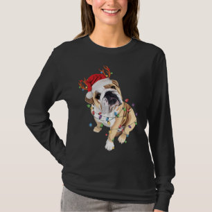 Engels Bulldog Santa Hat Reindekerlicht T-shirt