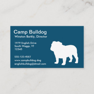 Engels Bulldog Silhouet Blauw en Wit Visitekaartje