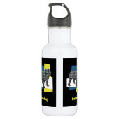 Engels Bulldog Silhouette Yellow & Blue Grid Waterfles (Achterkant)