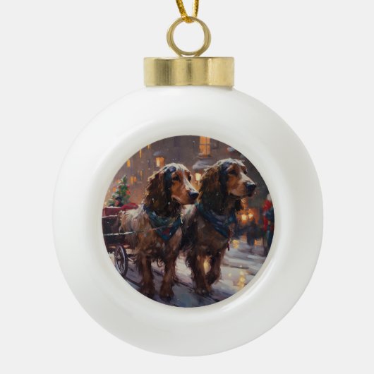 Engels Cocker Spaniel Kerstmis Feestelijk Seizoen Keramische Bal Ornament (Voorkant)