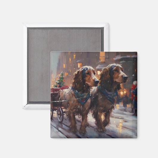 Engels Cocker Spaniel Kerstmis Feestelijk Seizoen Magneet (Voorkant / Achterkant)
