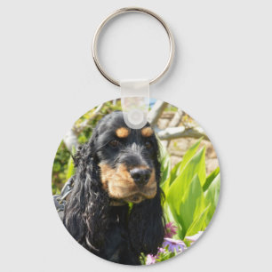 engels-cocker-spaniel-zwart en tan sleutelhanger