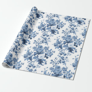 Engels Cottage Tuin Bloemen Blauw in wit patroon Cadeaupapier