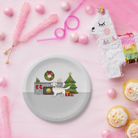 Engels Cream Golden Retriever in een kerstzaal Papieren Bordje (Feest)